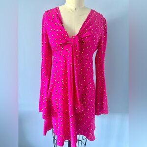 Diane Von Furstenberg (DVF West) - Fuchsia Floral Long Sleeve Dress -Size Petite